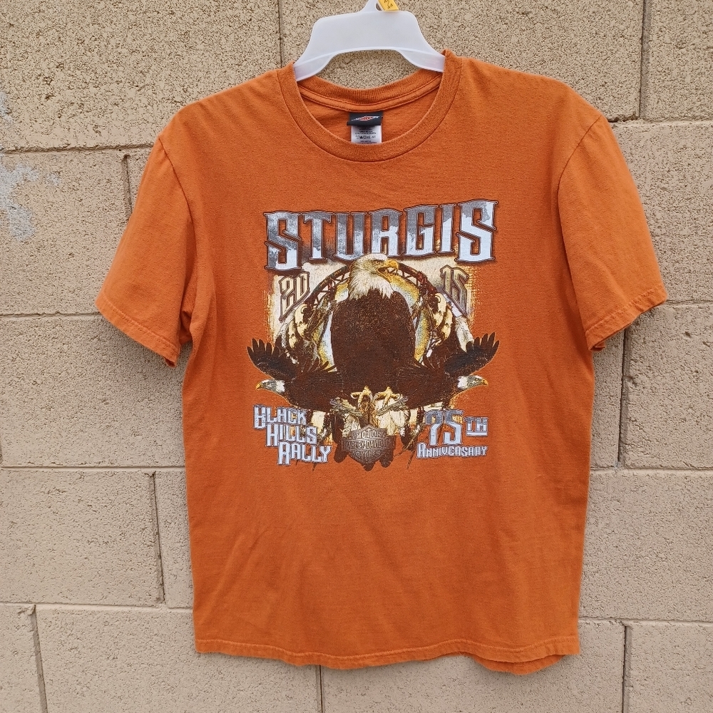 Vintage Harley Davidson Sturgis Men's Shirt L Orange